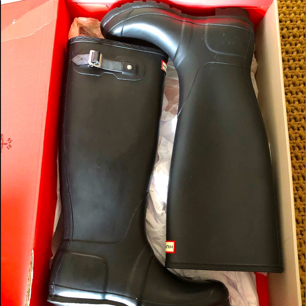 Black Tall Hunter Boots Size 8